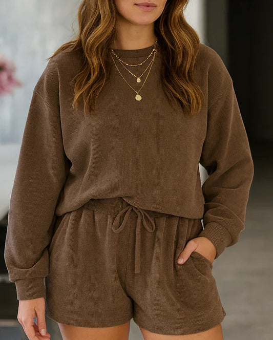 Brown Textured Knit Set