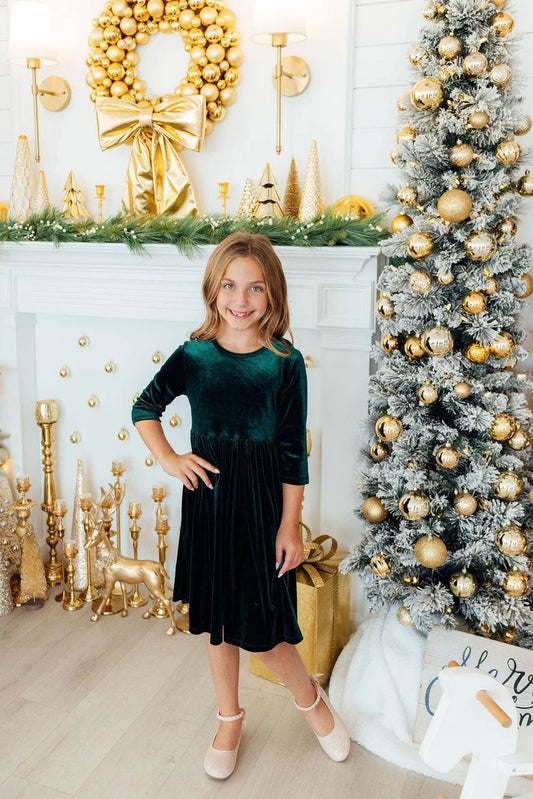 Hunter Green Velvet Twirl Dress