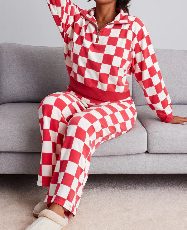 Red Checkered Hoodie Set