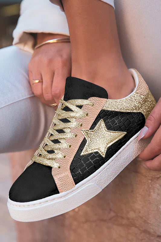 Black and Rose Gold Star Sneakers