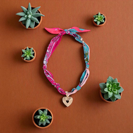 Sophia Heart Scarf Necklace in Fuchsia/Turquoise