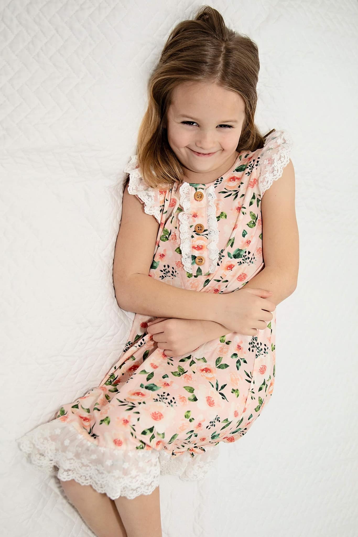PEACH FLORAL BAMBOO LACE GOWN
