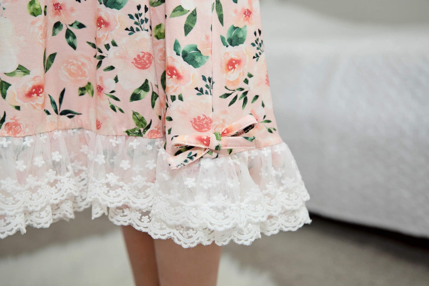 Peach Floral Lace Gown