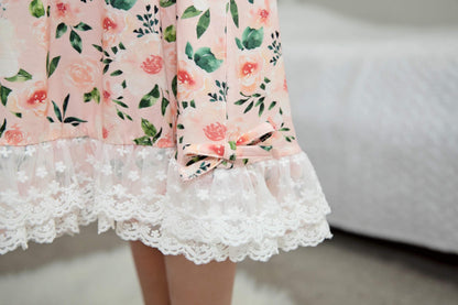 PEACH FLORAL BAMBOO LACE GOWN